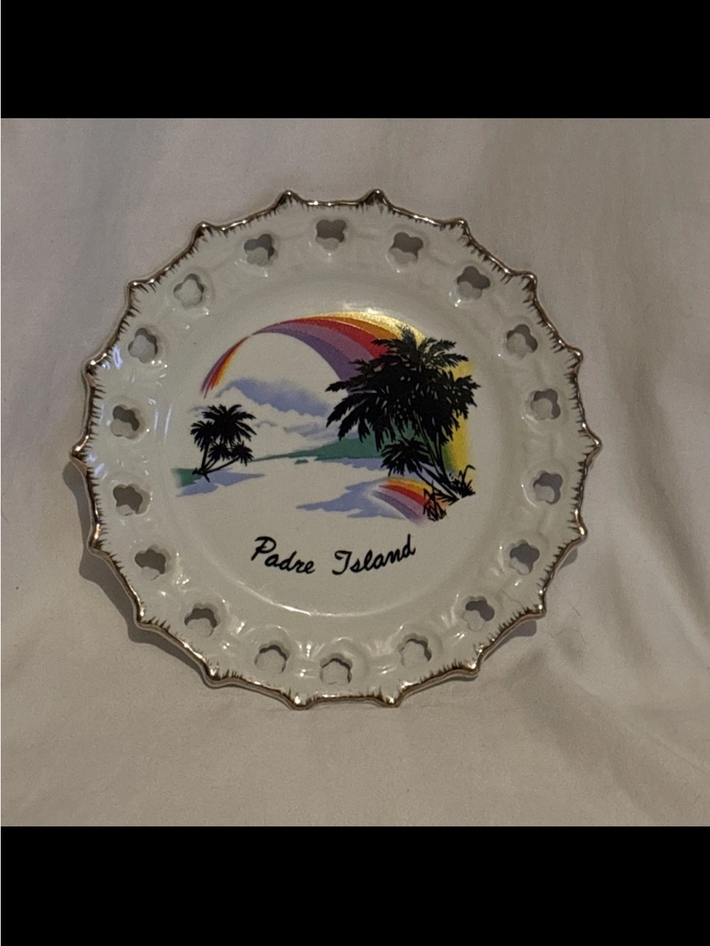 Padre Island Decorative Wall Plate with Tropical Palm Design - White